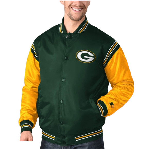 Green Bay Packers  Starter Enforcer Satin  Varsity Full-Snap Jacket - Green/Gold - Picture 1 of 16